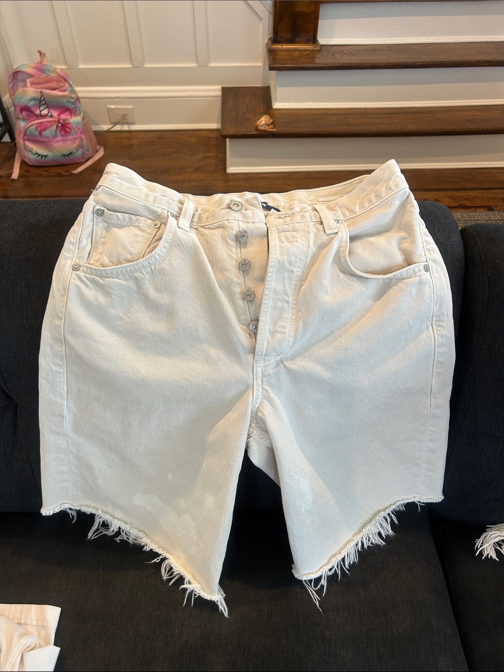 Citizens of Humanity Ayla Shorts White High-Rise Frayed Hem Women's Denim Shorts